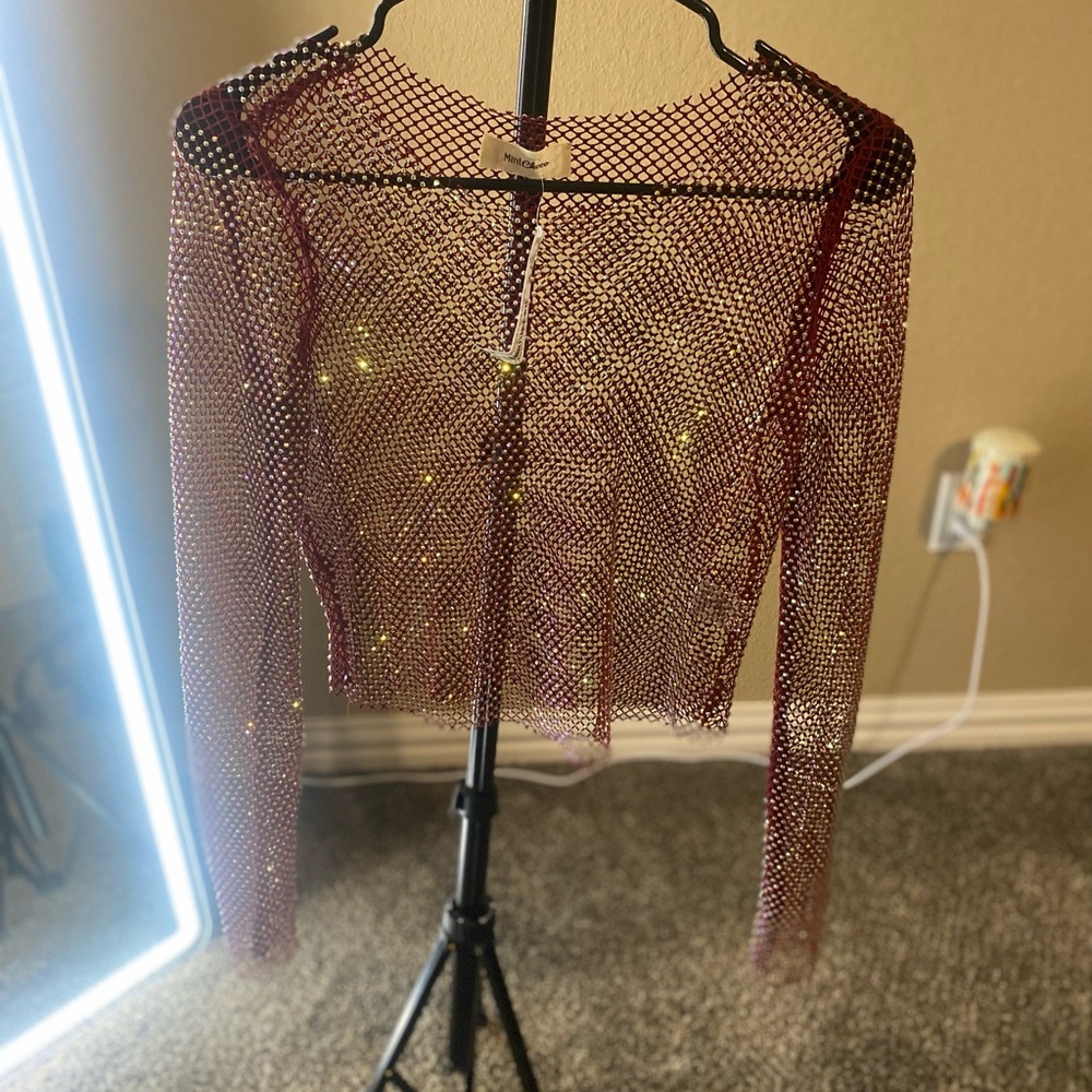 Elegant Red Mesh Top
